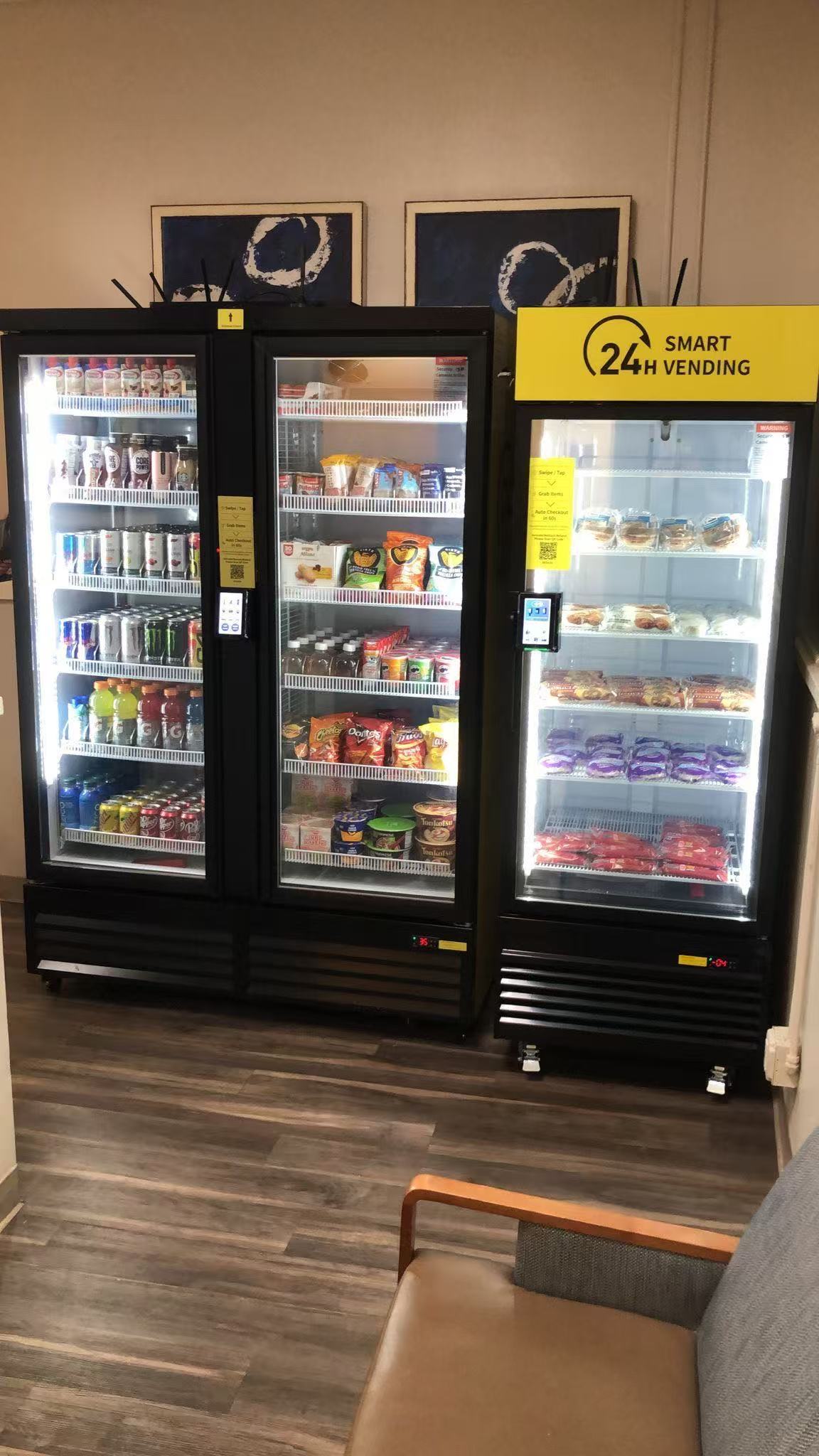 Vending coolers in an indoor amenity space